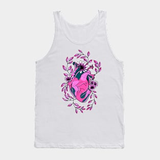 enchanted pink heart, witchy flowers and leaves cute gift Tank Top